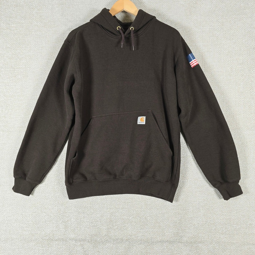 Carhartt Mens K121 DKB Original Fit Hoodie Brown Excavation Graphic Small